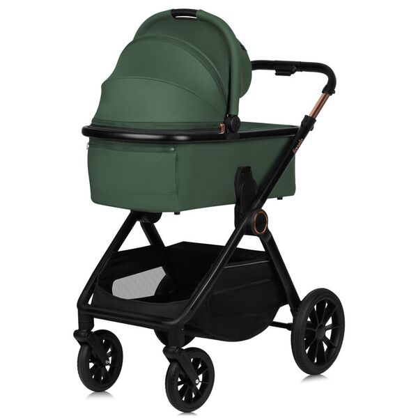 Carucior 2 in 1, Lionelo, Layla, Pana la 22 kg, Cadru aluminiu, Cu landou intarit si salteluta din spuma AirDots, Reversibil, Cu ventilatie 3D, Cu accesorii, EN1888-1, EN1888-2, EN1466, Verde, Culoare: Verde