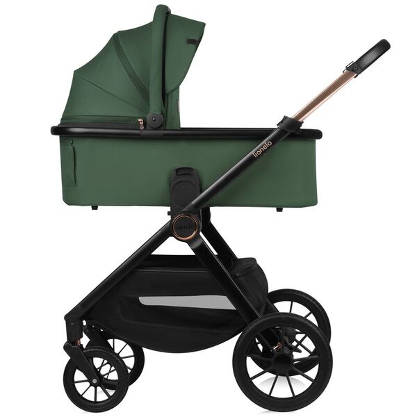 Carucior 2 in 1, Lionelo, Layla, Pana la 22 kg, Cadru aluminiu, Cu landou intarit si salteluta din spuma AirDots, Reversibil, Cu ventilatie 3D, Cu accesorii, EN1888-1, EN1888-2, EN1466, Verde, Culoare: Verde