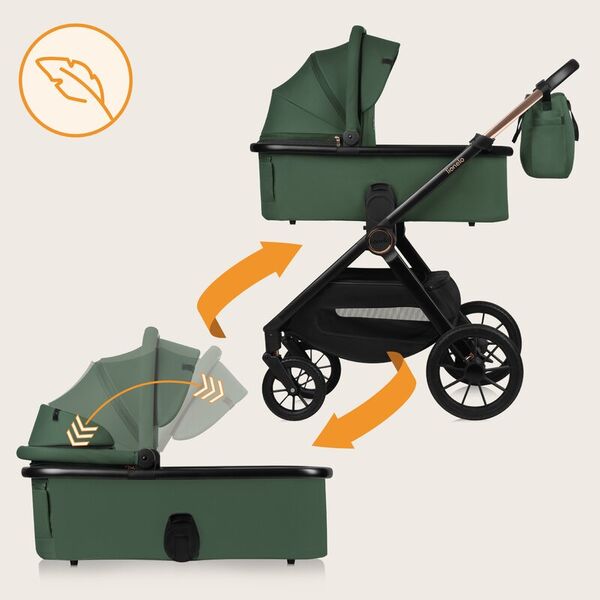 Carucior 2 in 1, Lionelo, Layla, Pana la 22 kg, Cadru aluminiu, Cu landou intarit si salteluta din spuma AirDots, Reversibil, Cu ventilatie 3D, Cu accesorii, EN1888-1, EN1888-2, EN1466, Verde, Culoare: Verde