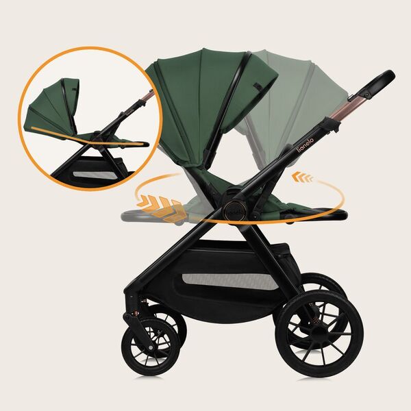 Carucior 2 in 1, Lionelo, Layla, Pana la 22 kg, Cadru aluminiu, Cu landou intarit si salteluta din spuma AirDots, Reversibil, Cu ventilatie 3D, Cu accesorii, EN1888-1, EN1888-2, EN1466, Verde, Culoare: Verde