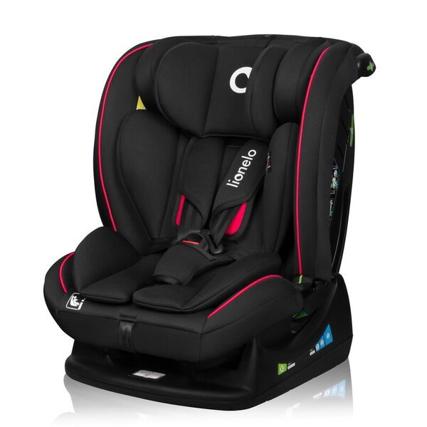 Scaun auto, Lionelo, Aart i-Size, Cu spatar inclinabil in 4 pozitii, Cu tetiera reglabila in 13 pozitii, 0-36 Kg, 40-150 cm, Cu centura siguranta in 3 puncte, Conform cu ECE R129/03, Negru/Rosu, Culoare: Negru