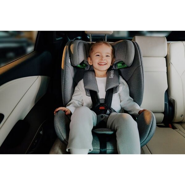 Scaun auto, Lionelo, Lavender I-size, Isofix, Cu centura TopTether, Cu spatar inclinabil in 5 pozitii, Cu tetiera reglabila in 13 pozitii, Instalare cu fata inainte, 9-36 Kg, 76-150 cm, Conform cu ECE R129, Bej, Culoare: Gri