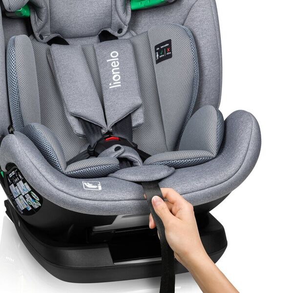 Scaun auto, Lionelo, Lavender I-size, Isofix, Cu centura TopTether, Cu spatar inclinabil in 5 pozitii, Cu tetiera reglabila in 13 pozitii, Instalare cu fata inainte, 9-36 Kg, 76-150 cm, Conform cu ECE R129, Bej, Culoare: Gri