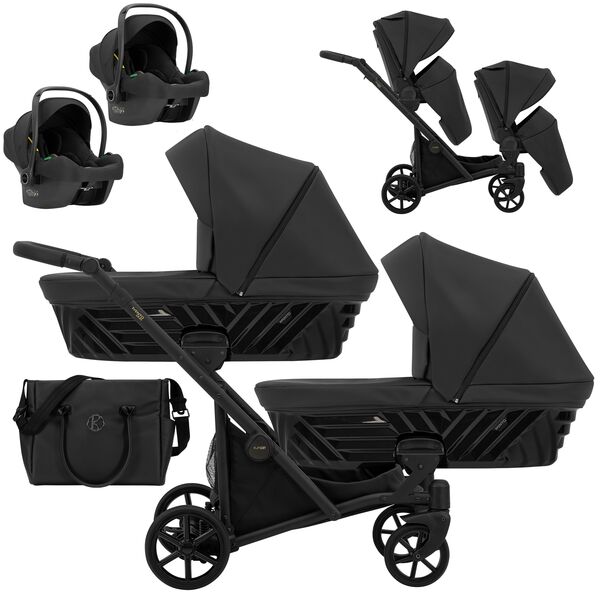 Carucior 3 in 1 pentru gemeni Kunert Invento Duo, Culoare: Negru