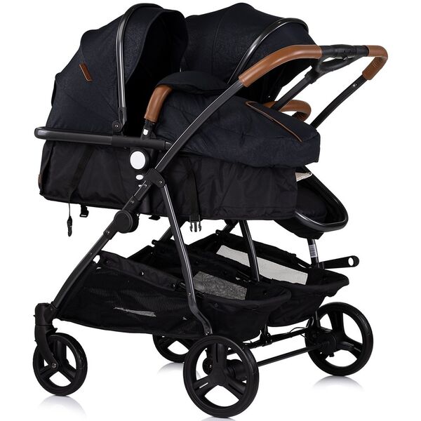 Carucior gemeni Chipolino Duo Smart 3 in 1 blackberry, Culoare: Negru