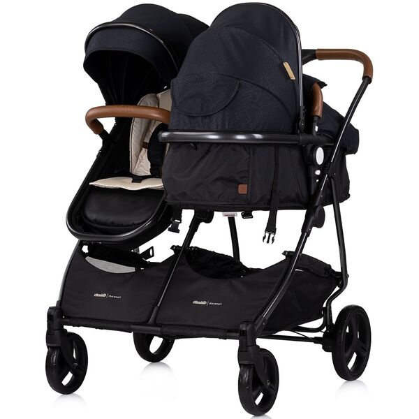 Carucior gemeni Chipolino Duo Smart 3 in 1 blackberry, Culoare: Negru