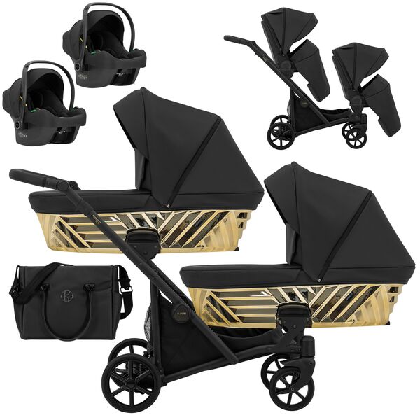 Carucior 3 in 1 pentru gemeni Kunert Invento Duo Glam, Culoare: Negru