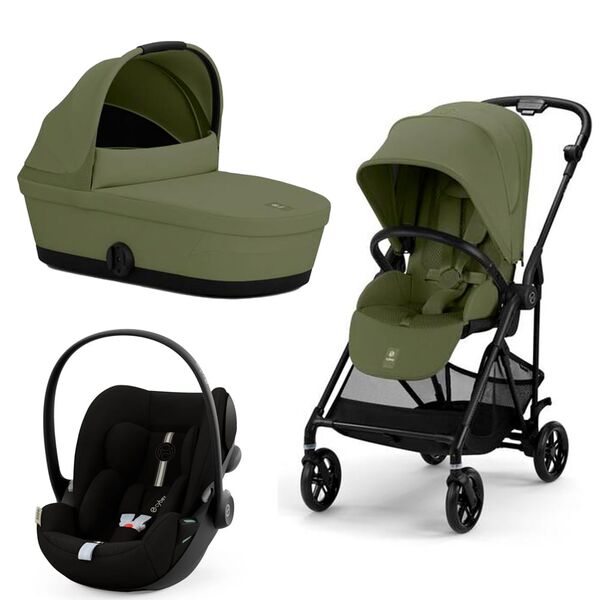 Carucior Cybex Melio Carbon B 3 in 1, Moss Green, cu scoica auto Cloud G i-Size, Culoare: Verde