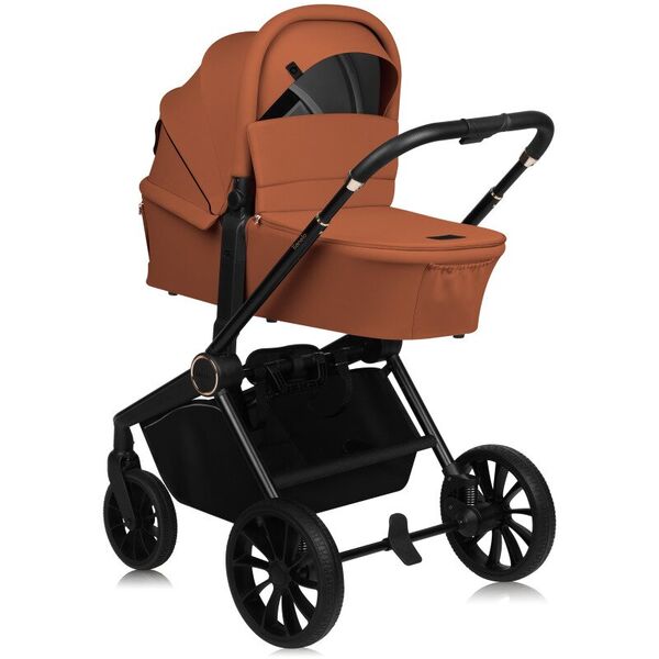Carucior 3 in 1, Lionelo, Mika Plus, Cadru din aluminiu, Cu landou intarit si salteluta moale, Cu scoica auto testata ADAC, Reversibil, Cu sistem de ventilatie 3D, Cu accesorii, Pana la 22 kg, EN1888-1 EN1888-2 EN1466 ECE R129, Maro, Culoare: Caramiziu