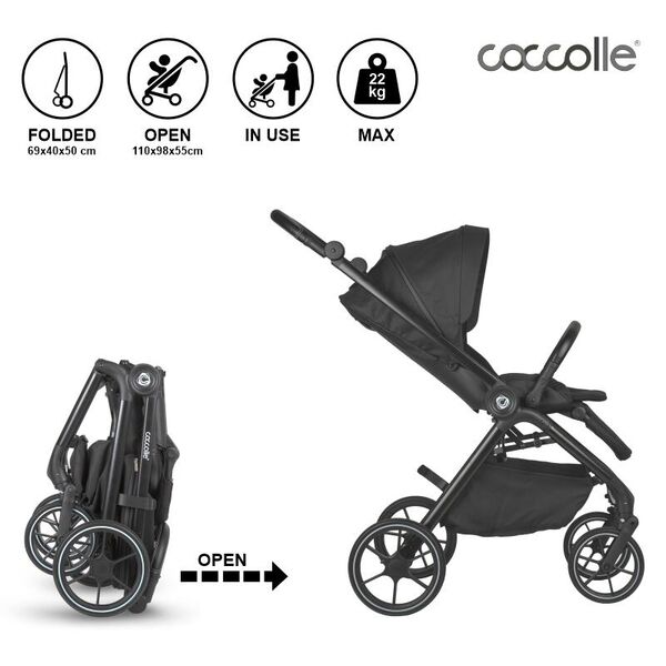 Carucior modular 2in1 Coccolle Serry Jet black+ Scoica auto iSize Coccolle Knox Black