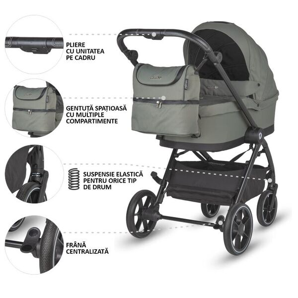 Carucior modular 2in1 Coccolle Serry Moss green+ Scoica auto iSize Coccolle Knox Black