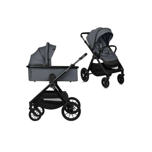 Carucior 2 in 1, Lionelo, Layla, Pana la 22 kg, Cadru aluminiu, Cu landou intarit si salteluta din spuma AirDots, Reversibil, Cu ventilatie 3D, Cu accesorii, EN1888-1, EN1888-2, EN1466, Gri, Culoare: Gri