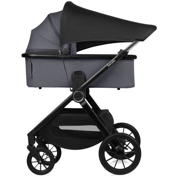 Carucior 2 in 1, Lionelo, Layla, Pana la 22 kg, Cadru aluminiu, Cu landou intarit si salteluta din spuma AirDots, Reversibil, Cu ventilatie 3D, Cu accesorii, EN1888-1, EN1888-2, EN1466, Gri, Culoare: Gri