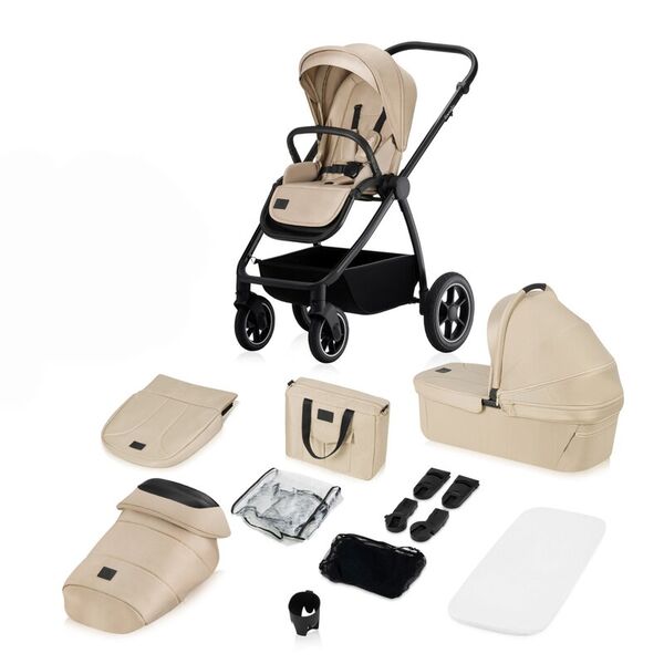 Carucior 2 in 1, Lionelo, Meril, Cu landou si scaun cu dimensiune XL, Reversibil, Cu sistem de ventilatie 3D, Cu accesorii, Pana la 22 kg, Conform cu EN1888-1 EN1888-2, EN1466, Bej, Culoare: Bej