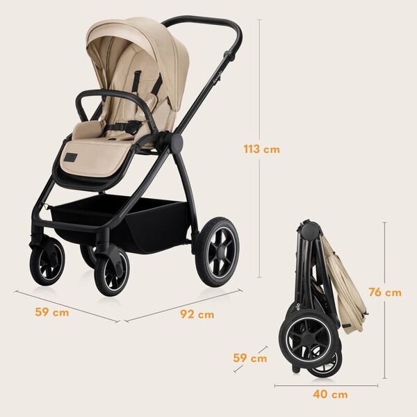 Carucior 2 in 1, Lionelo, Meril, Cu landou si scaun cu dimensiune XL, Reversibil, Cu sistem de ventilatie 3D, Cu accesorii, Pana la 22 kg, Conform cu EN1888-1 EN1888-2, EN1466, Bej, Culoare: Bej