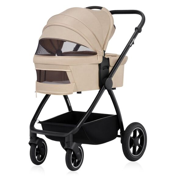 Carucior 2 in 1, Lionelo, Meril, Cu landou si scaun cu dimensiune XL, Reversibil, Cu sistem de ventilatie 3D, Cu accesorii, Pana la 22 kg, Conform cu EN1888-1 EN1888-2, EN1466, Bej, Culoare: Bej