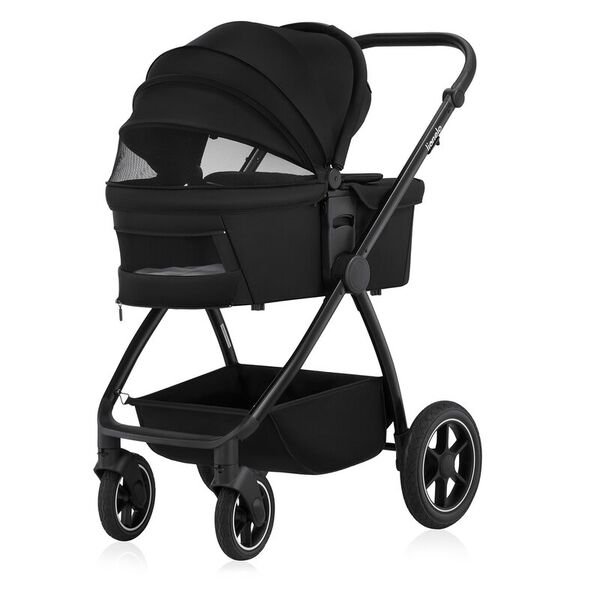 Carucior 2 in 1, Lionelo, Meril, Cu landou si scaun cu dimensiune XL, Reversibil, Cu sistem de ventilatie 3D, Cu accesorii, Pana la 22 kg, Conform cu EN1888-1 EN1888-2, EN1466, Negru, Culoare: Negru