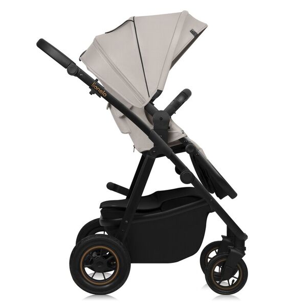 Carucior 3 in 1, Lionelo, Amber Plus, Cadru aluminiu, Cu landou intarit si salteluta moale, Cu scoica auto testata ADAC, Reversibil, Maner ajustabil, Cu accesorii, Cu ventilatie panoramica 3D, Pana la 22 kg, EN1888-1, EN1888-2, EN1466, ECE R129, Bej, Culoare: Bej