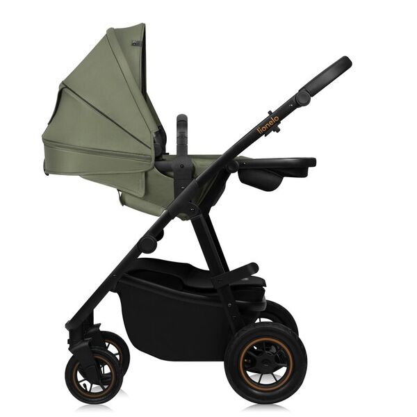 Carucior 3 in 1, Lionelo, Amber Plus, Cadru aluminiu, Cu landou intarit si salteluta moale, Cu scoica auto testata ADAC, Reversibil, Maner ajustabil, Cu accesorii, Cu ventilatie panoramica 3D, Pana la 22 kg, EN1888-1, EN1888-2, EN1466, ECE R129, Verde, Culoare: Verde