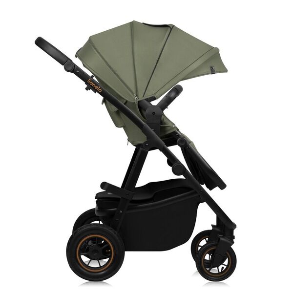 Carucior 3 in 1, Lionelo, Amber Plus, Cadru aluminiu, Cu landou intarit si salteluta moale, Cu scoica auto testata ADAC, Reversibil, Maner ajustabil, Cu accesorii, Cu ventilatie panoramica 3D, Pana la 22 kg, EN1888-1, EN1888-2, EN1466, ECE R129, Verde, Culoare: Verde