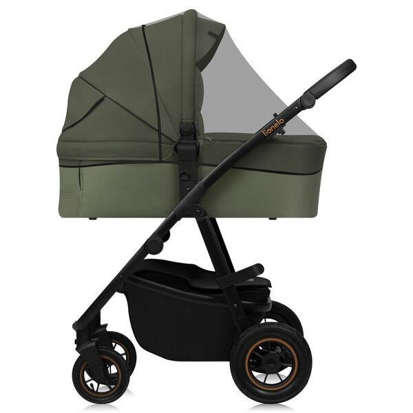 Carucior 3 in 1, Lionelo, Amber Plus, Cadru aluminiu, Cu landou intarit si salteluta moale, Cu scoica auto testata ADAC, Reversibil, Maner ajustabil, Cu accesorii, Cu ventilatie panoramica 3D, Pana la 22 kg, EN1888-1, EN1888-2, EN1466, ECE R129, Verde, Culoare: Verde