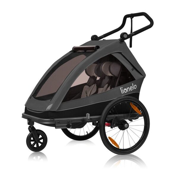 Carucior si remorca de bicicleta, Lionelo, Cama, Multifunctional, Pentru 1 sau 2 copii, Cu sistem de absorbtie a socurilor SIQ, Geamuri cu protectie solara, Negru, Culoare: Negru