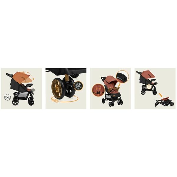 Carucior sport, Lionelo, Emma Plus, Cu tavita, 2 Suporturi pentru pahar, Geanta accesorii, Conform cu standardul european de securitate EN1888-1, Roz, Culoare: Roz