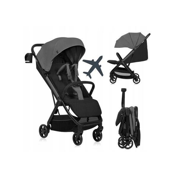 Carucior sport, Lionelo, Julie Air, Greutate redusa - 7.5 kg, Sustine 22 kg, 6 luni+, Capotina impermeabila, Protectie SPF 50+, Include suport sticla, Pliere compacta pentru calatorii, Conform cu EN1888-1 si EN1888-2, Gri, Culoare: Gri