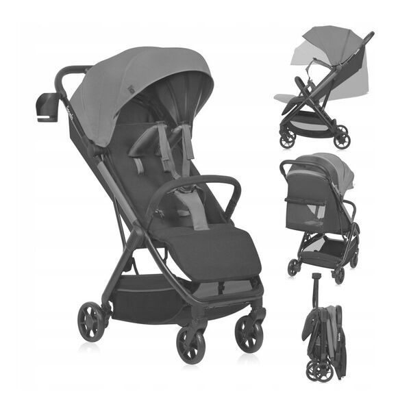 Carucior sport, Lionelo, Julie Air, Greutate redusa - 7.5 kg, Sustine 22 kg, 6 luni+, Capotina impermeabila, Protectie SPF 50+, Include suport sticla, Pliere compacta pentru calatorii, Conform cu EN1888-1 si EN1888-2, Gri, Culoare: Gri