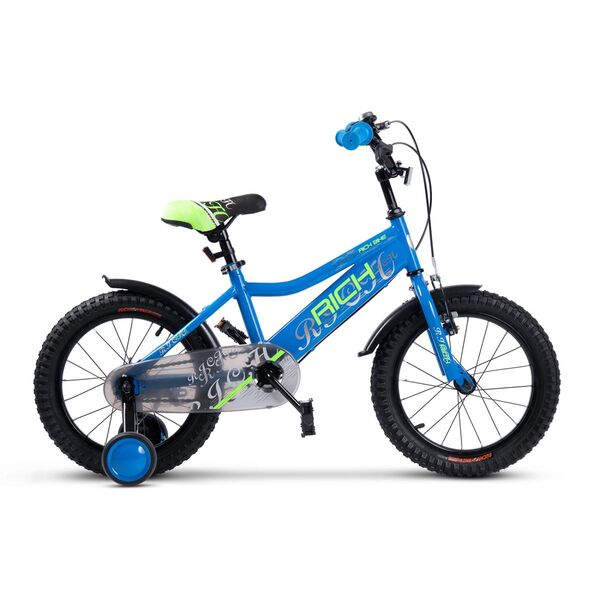Bicicleta Copii 4-6 ani Rich R1605A 16", Albastru/Verde