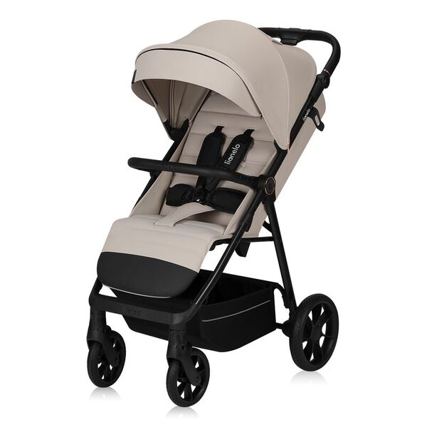 Carucior sport, Lionelo, Iva, Sustine 22 kg, 6 luni+, Capotina mare, Impermeabila, Protectie SPF 50+, 3 pozitii inclinare spatar, 8 pozitii inclinare suport picioare, 5 pozitii reglare maner, Include plasa de tantari si suport pentru biberon, Bej, Culoare: Bej