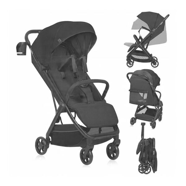 Carucior sport, Lionelo, Julie Air, Greutate redusa - 7.5 kg, Sustine 22 kg, 6 luni+, Capotina impermeabila, Protectie SPF 50+, Include suport sticla, Pliere compacta pentru calatorii, Conform cu EN1888-1 si EN1888-2, Negru, Culoare: Bej