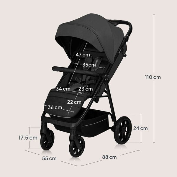 Carucior sport, Lionelo, Mira, Maner reglabil in 5 pozitii, Spatar si suport de picioare reglabile, Plasa de tantari si suport biberon incluse, Pana la 22 kg, 6 luni+, Conform cu EN1888-1, EN1888-2, Testare SGS, Gri, Culoare: Gri
