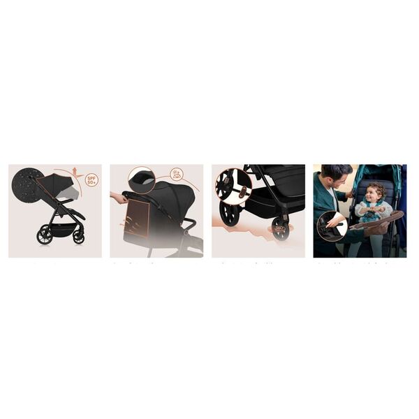 Carucior sport, Lionelo, Mira, Maner reglabil in 5 pozitii, Spatar si suport de picioare reglabile, Plasa de tantari si suport biberon incluse, Pana la 22 kg, 6 luni+, Conform cu EN1888-1, EN1888-2, Testare SGS, Negru, Culoare: Negru