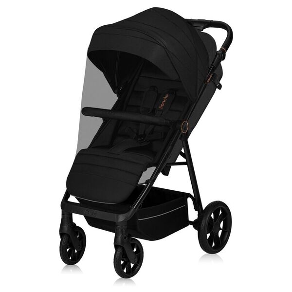 Carucior sport, Lionelo, Mira, Maner reglabil in 5 pozitii, Spatar si suport de picioare reglabile, Plasa de tantari si suport biberon incluse, Pana la 22 kg, 6 luni+, Conform cu EN1888-1, EN1888-2, Testare SGS, Negru, Culoare: Negru