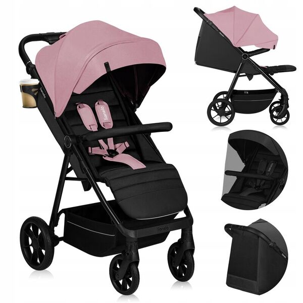 Carucior sport, Lionelo, Mira, Maner reglabil in 5 pozitii, Spatar si suport de picioare reglabile, Plasa de tantari si suport biberon incluse, Pana la 22 kg, 6 luni+, Conform cu EN1888-1, EN1888-2, Testare SGS, Roz, Culoare: Roz