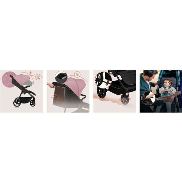 Carucior sport, Lionelo, Mira, Maner reglabil in 5 pozitii, Spatar si suport de picioare reglabile, Plasa de tantari si suport biberon incluse, Pana la 22 kg, 6 luni+, Conform cu EN1888-1, EN1888-2, Testare SGS, Roz, Culoare: Roz