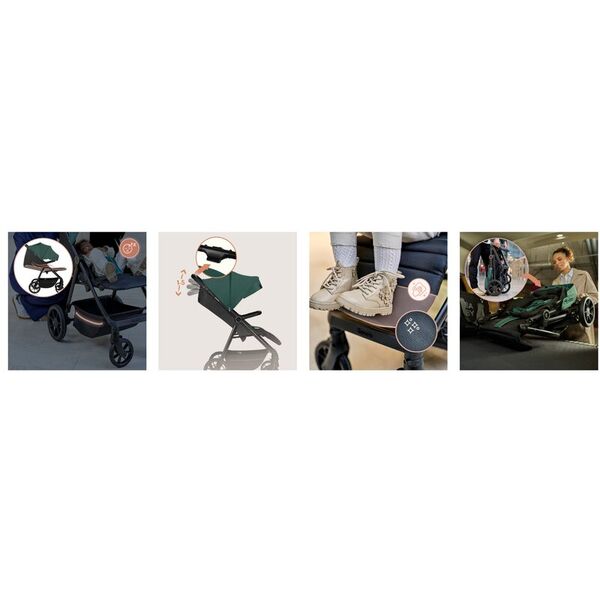 Carucior sport, Lionelo, Mira, Maner reglabil in 5 pozitii, Spatar si suport de picioare reglabile, Plasa de tantari si suport biberon incluse, Pana la 22 kg, 6 luni+, Conform cu EN1888-1, EN1888-2, Testare SGS, Verde, Culoare: Verde