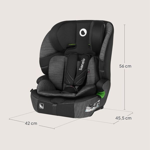 Scaun auto i-Size, Lionelo, Levi Fix, 76 - 150 cm, 1/2/3, ISOFIX + Top Tether, Tetiera reglabila in 10 pozitii, Insertie ergonomica Dri-Seat, Tapiterie lavabila, Testat la impact, Baza lata, Cotiere practice, Conform cu R129, Gri, Culoare: Gri