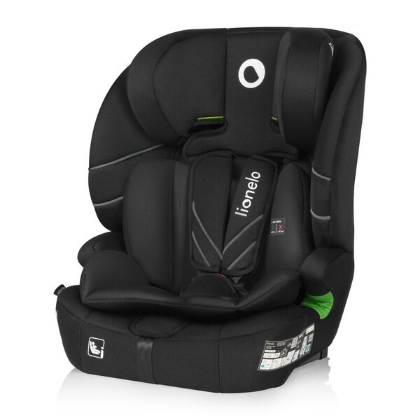 Scaun auto i-Size, Lionelo, Levi Fix, 76 - 150 cm, 1/2/3, ISOFIX + Top Tether, Tetiera reglabila in 10 pozitii, Insertie ergonomica Dri-Seat, Tapiterie lavabila, Testat la impact, Baza lata, Cotiere practice, Conform cu R129, Negru, Culoare: Negru