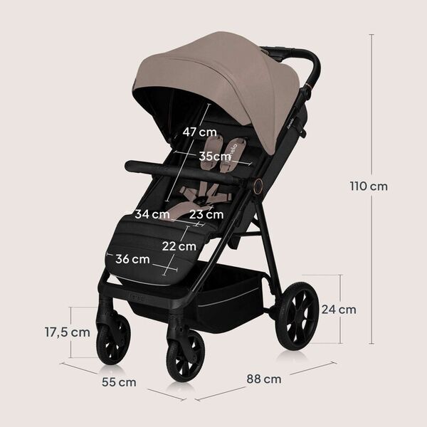Carucior sport, Lionelo, Mira, Maner reglabil in 5 pozitii, Spatar si suport de picioare reglabile, Plasa de tantari si suport biberon incluse, Pana la 22 kg, 6 luni+, Conform cu EN1888-1, EN1888-2, Testare SGS, Bej, Culoare: Bej