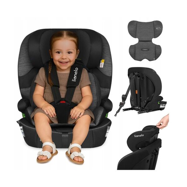 Scaun auto i-Size, Lionelo, Billy , 76 - 150 cm, 1/2/3, Isofix + top tether, Tetiera reglabila in 10 pozitii, Insertie ergonomica, Tapiterie lavabila, Testat la impact, Baza lata, Conform cu R129, Gri, Culoare: Gri
