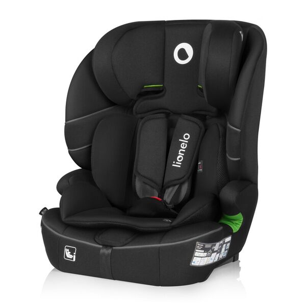 Scaun auto i-Size, Lionelo, Billy , 76 - 150 cm, 1/2/3, Isofix + top tether, Tetiera reglabila in 10 pozitii, Insertie ergonomica, Tapiterie lavabila, Testat la impact, Baza lata, Conform cu R129, Negru, Culoare: Negru