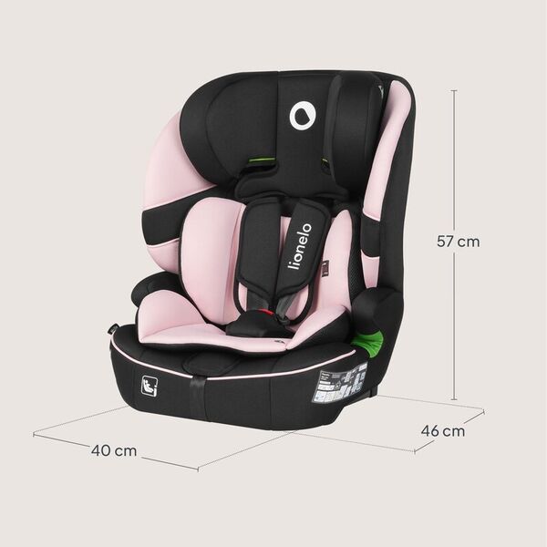 Scaun auto i-Size, Lionelo, Billy , 76 - 150 cm, 1/2/3, Isofix + top tether, Tetiera reglabila in 10 pozitii, Insertie ergonomica, Tapiterie lavabila, Testat la impact, Baza lata, Conform cu R129, Roz, Culoare: Roz
