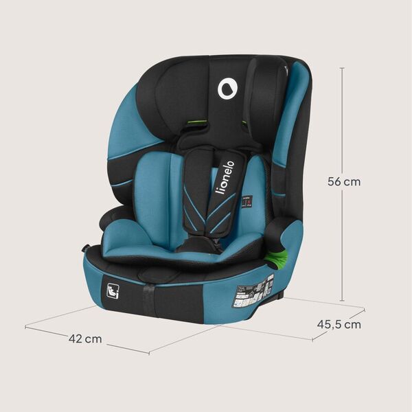 Scaun auto i-Size, Lionelo, Levi Fix, 76 - 150 cm, 1/2/3, ISOFIX + Top Tether, Tetiera reglabila in 10 pozitii, Insertie ergonomica Dri-Seat, Tapiterie lavabila, Testat la impact, Baza lata, Cotiere practice, Conform cu R129, Albastru, Culoare: Albastru