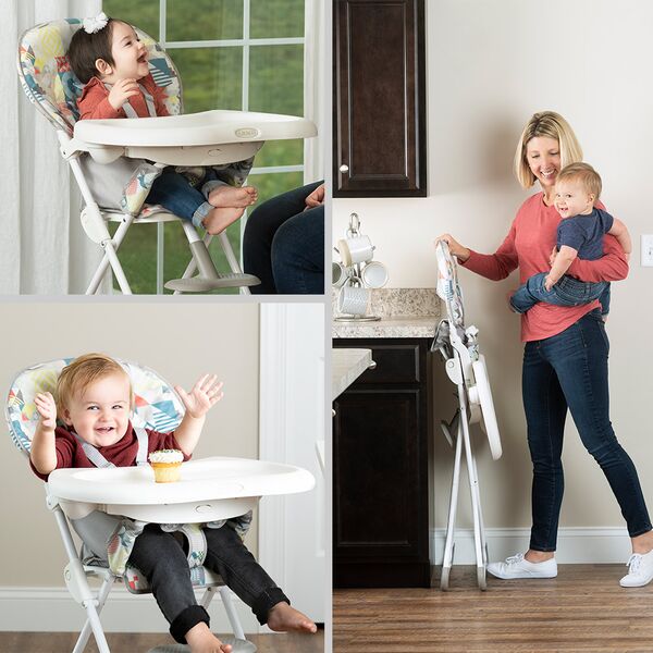 Scaun de masa Graco Snack N Stow Patchwork Grey, Culoare: Patchwork Grey