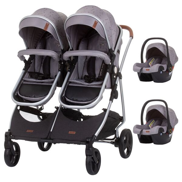 Carucior gemeni Chipolino Duo Smart 3 in 1 graphite, Culoare: Gri