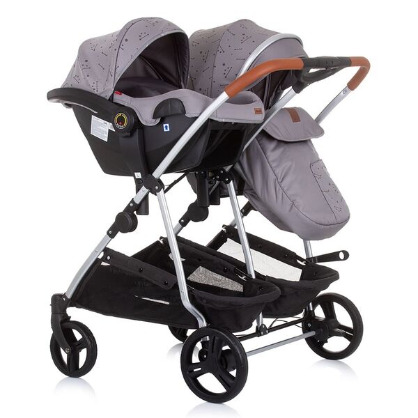Carucior gemeni Chipolino Duo Smart 3 in 1 graphite, Culoare: Gri