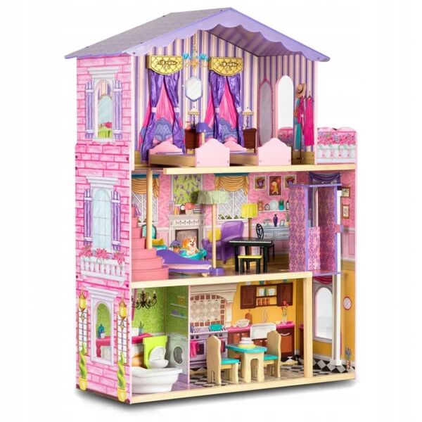 Casuta de papusi din lemn cu 3 etaje, mobilier si lift Ricokids RC-807