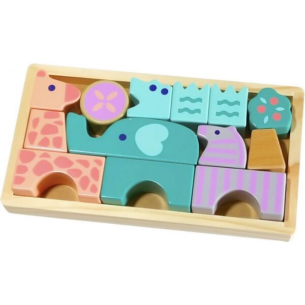Set figurine animale din lemn ECOTOYS, cutie din lemn
